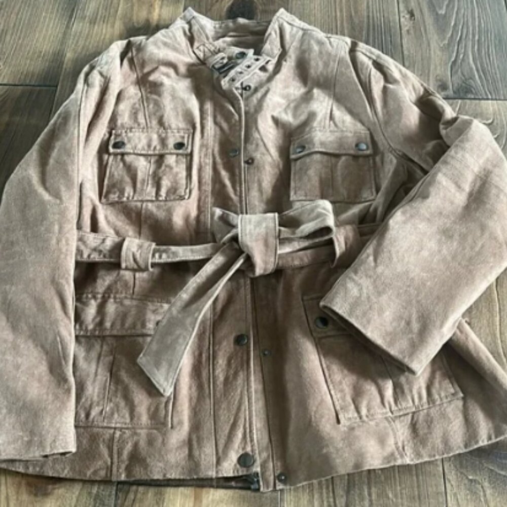 Jessica brown 100% leather suede jacket | Large 14-16